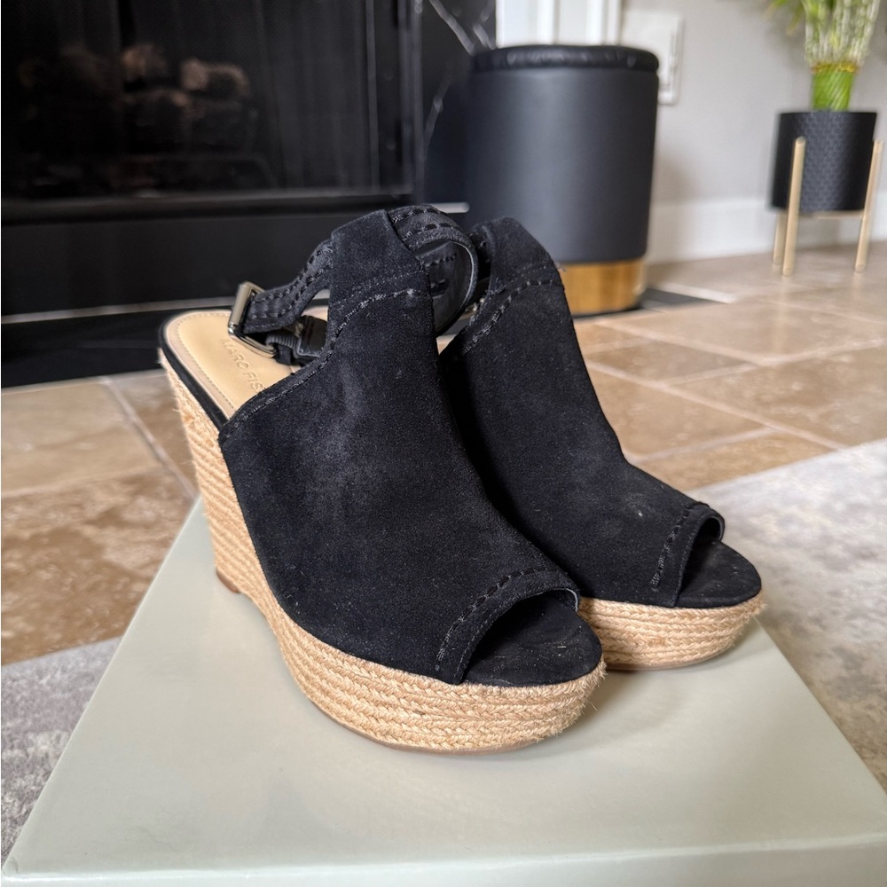Marc Fisher Black Suede Wedge Sandals